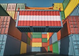 Container Terminal - Shipping Container with Austria flag.
