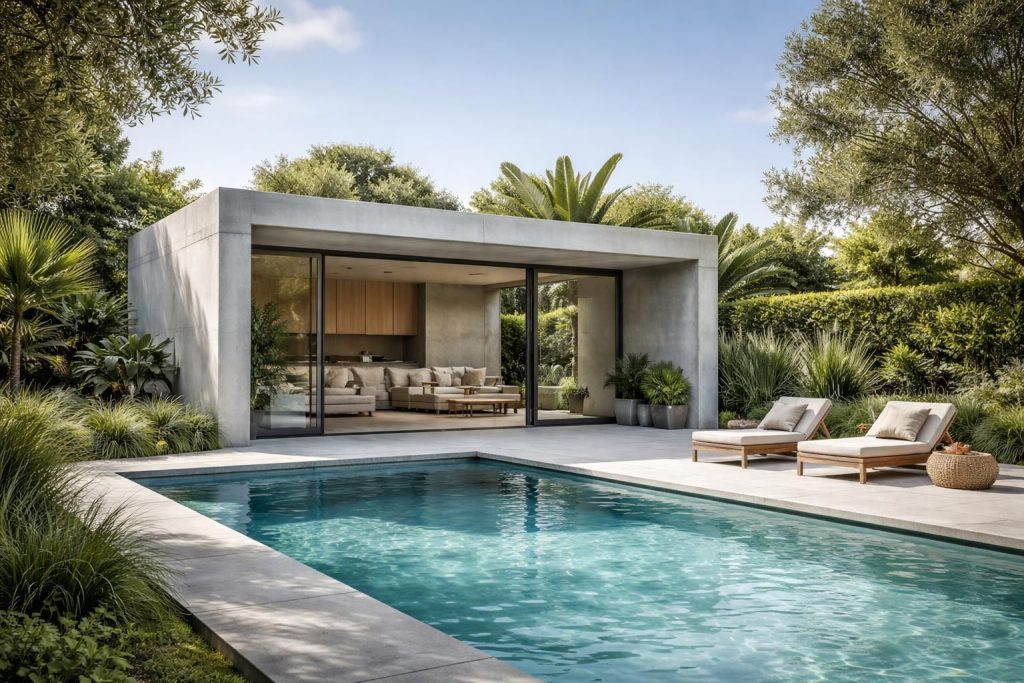 découvrez comment un pool house moderne en béton peut transformer votre jardin en un espace élégant, durable et fonctionnel, parfait pour se détendre et recevoir.